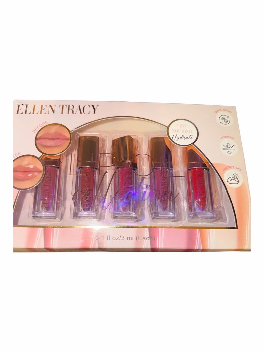 NIB Ellen Tracy Tint Nourish Hydrate 5-Piece Lip Collection Gift Set